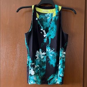 T Tahari Black and Teal Floral Sleeveless Blouse